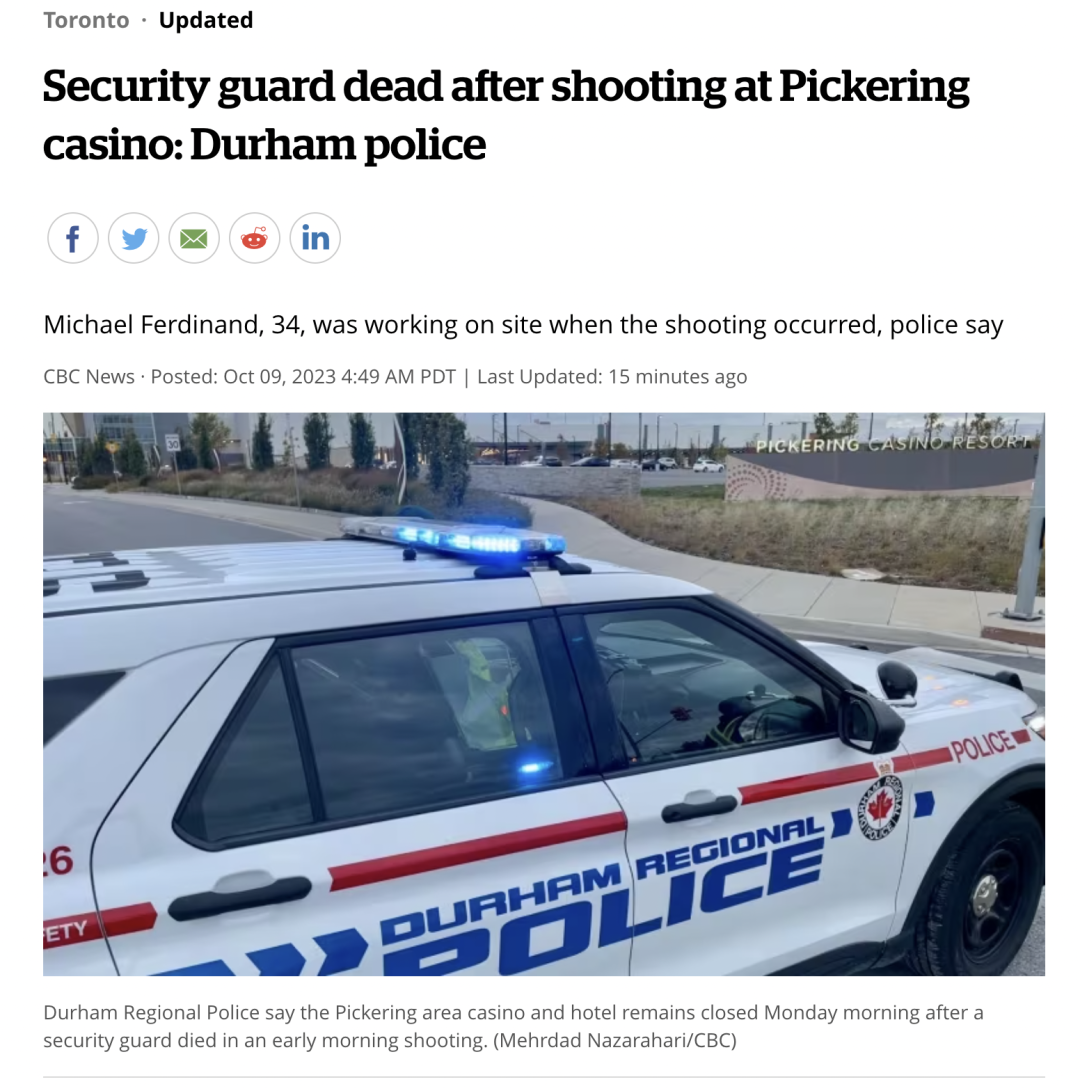 可怕！感恩节血案！Hwy401附近赌场激烈开火！男子死亡！一群嫌犯在逃